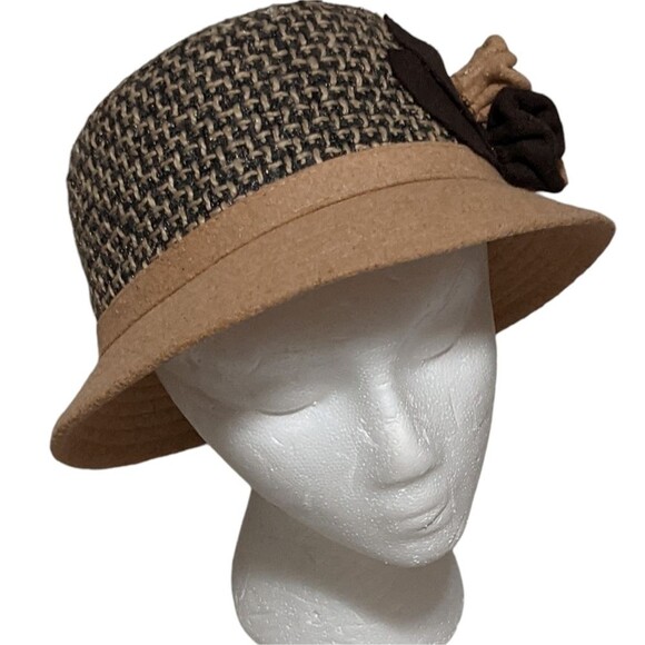 Toffee Apple tweed like fedora hat side flower OS - Picture 9 of 12